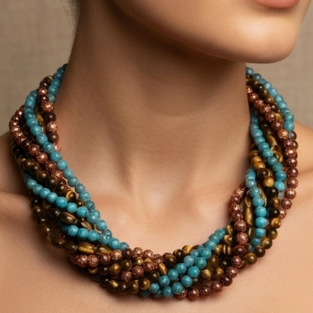 Multicolor Beaded Twisted Statement Necklace - Wo… - image 7